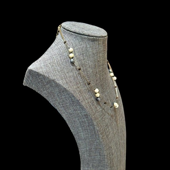 Vintage Floating Faux Pearl Gray and White Necklace 3-n-1 Strand 12 Inch - Picture 3 of 6